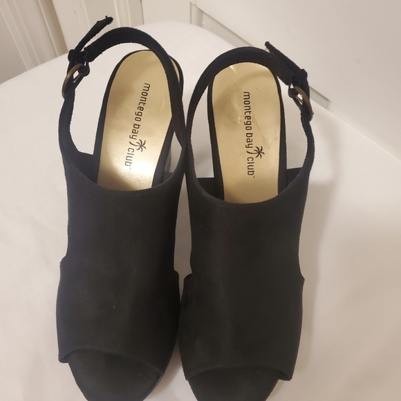 Montego Bay Club Black Open Toe Wedge Heel Size 11M, Casual - Picture 3 of 12